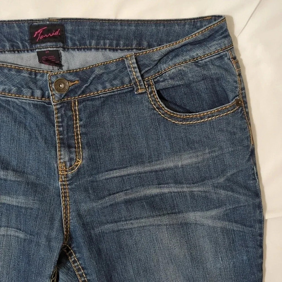 Torrid Denim Gold Stitch Distressed Jeans, Color Blue/Gold Size 22 - Picture 7 of 16
